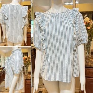 Universal Thread~Striped Puff Short Sleeve Blouse-100% WOVEN Cotton~Sz M~NWT